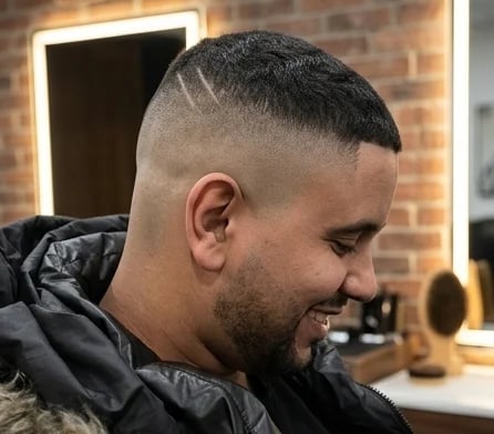 Short faded haircut with beard